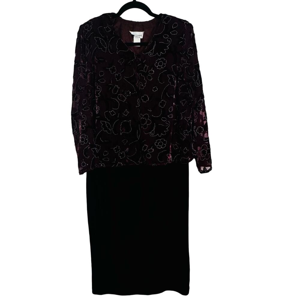 Miss Dorby Vintage Velvet Burnout Velour Midi Cardigan Dress Size XL Petite Red